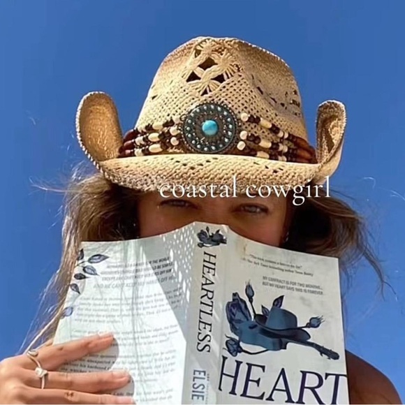 Tan Straw Hat with Beaded Band - Picture 1 of 3